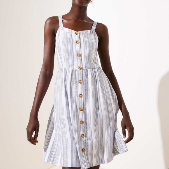 Loft blue striped button down dress - Picture 6 of 8